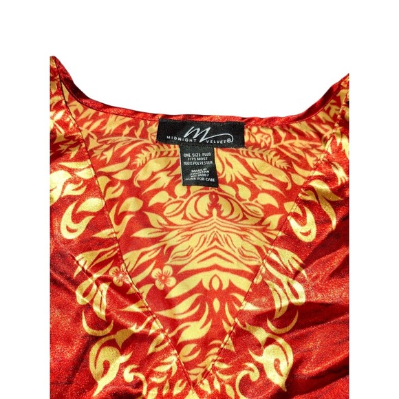 Vintage Midnight Velvet Kaftan Floral Print Caftan Cover Up Dress One Size Red - Picture 3 of 6